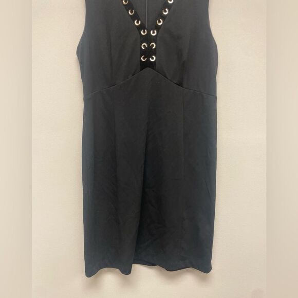 Ivanka Trump Black V Neck Dress with Gold Grommet Detailing SZ 12 - Picture 4 of 9